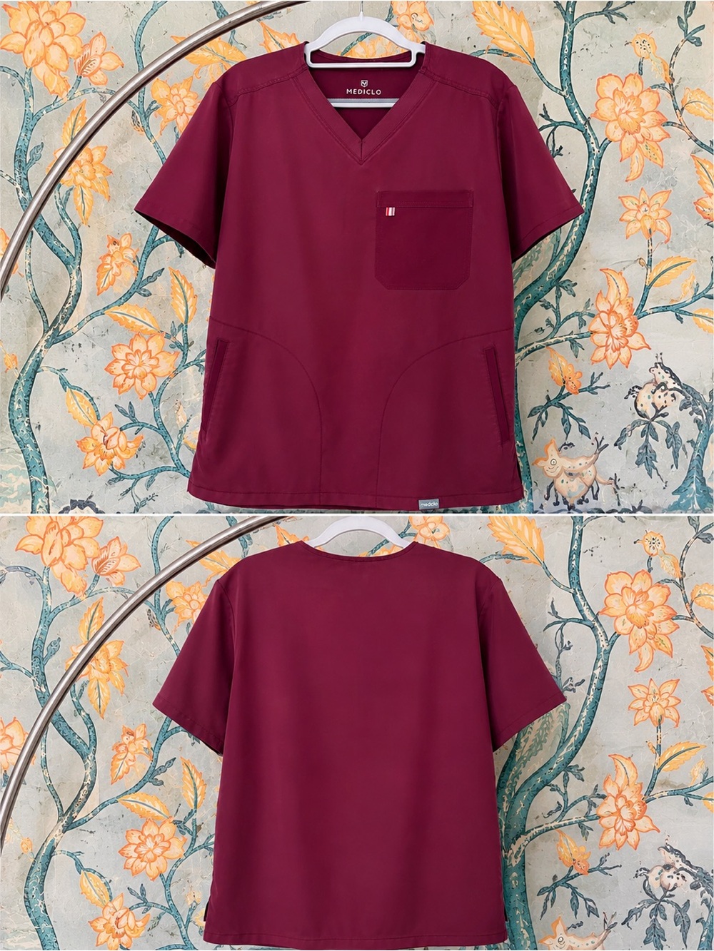 Mediclo Burgundy Performance Scrub Top | V-Neck Medical Uniform Top